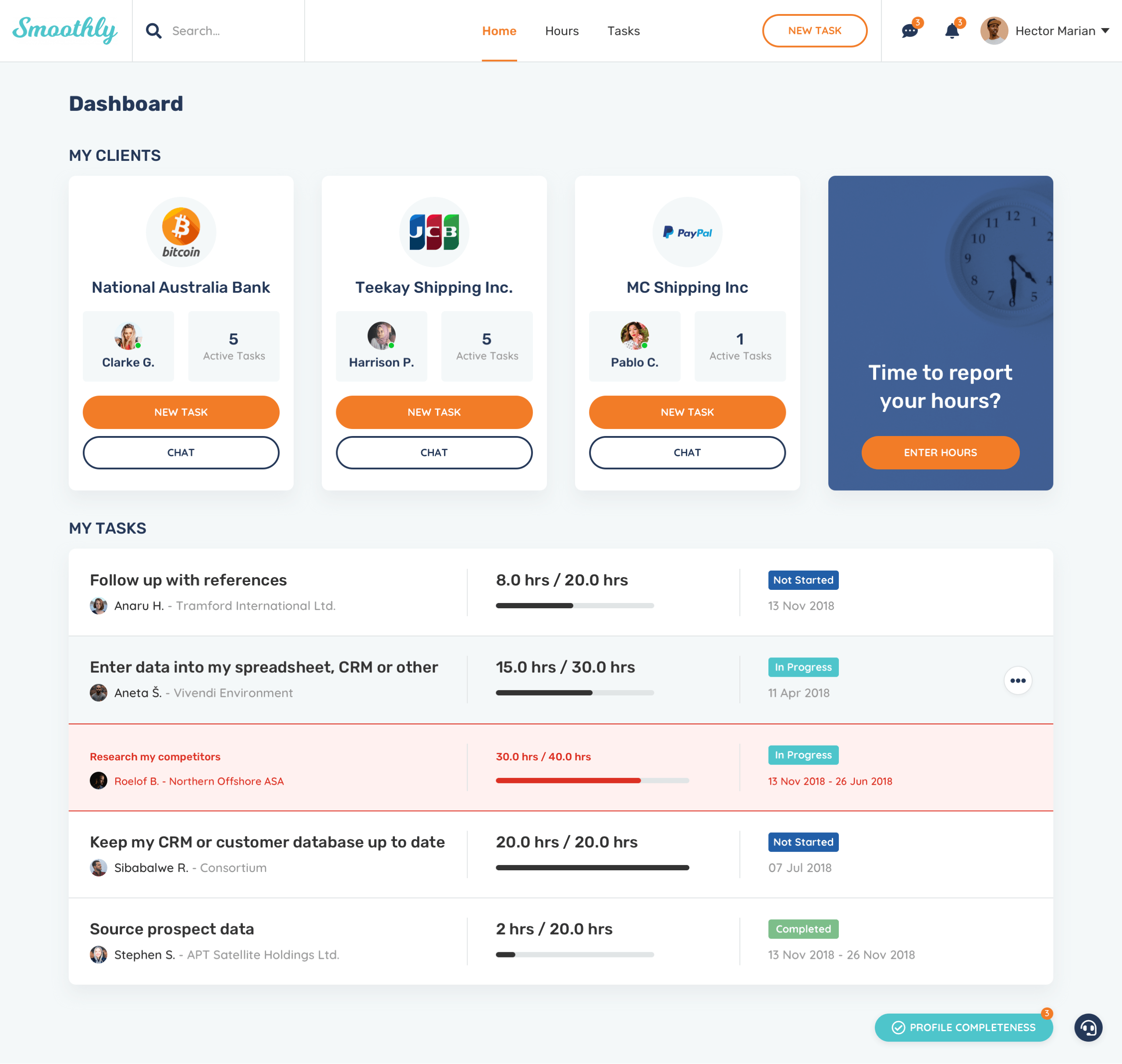 Assistant clients and hours