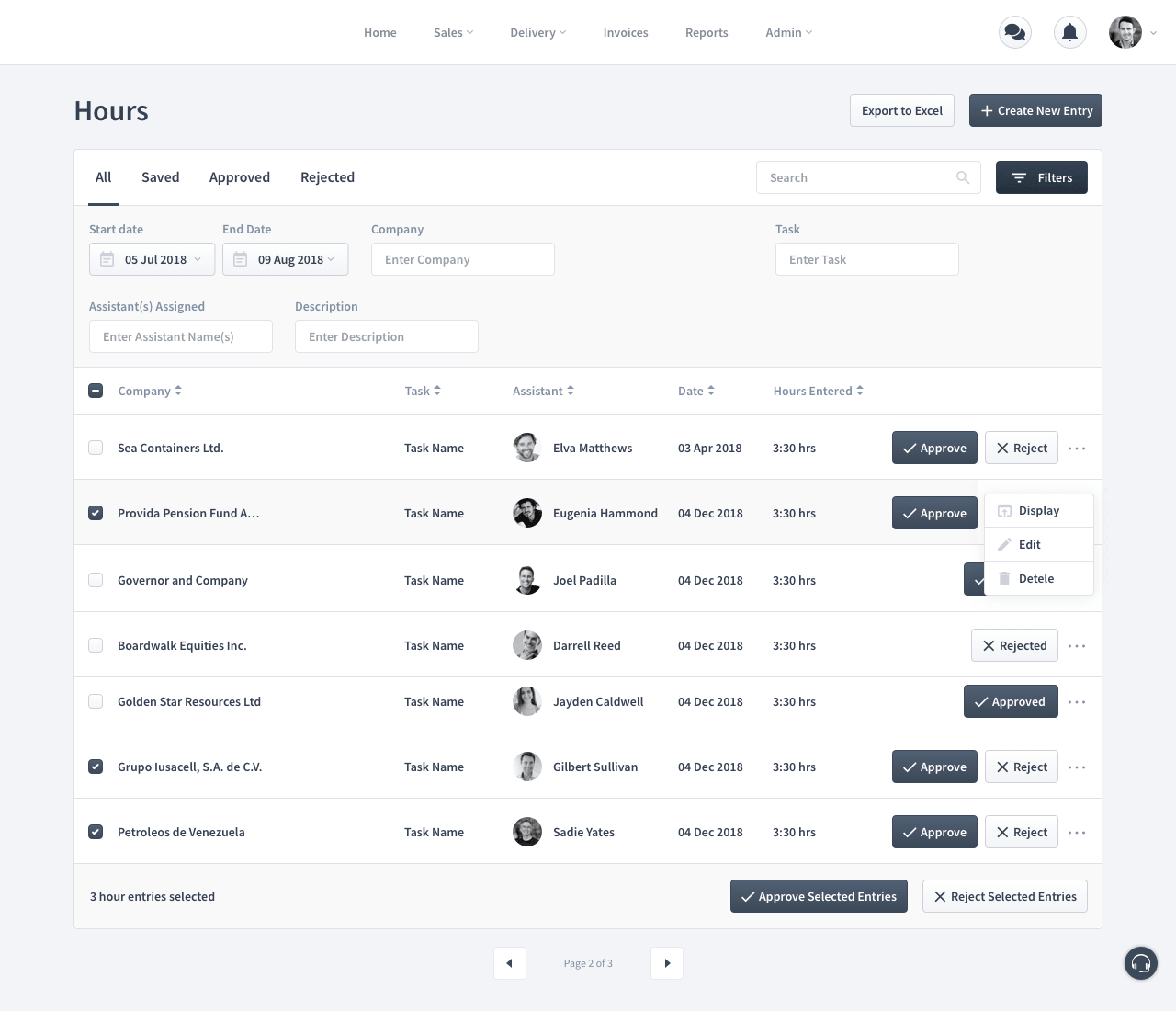 Hours and approvals wireframe