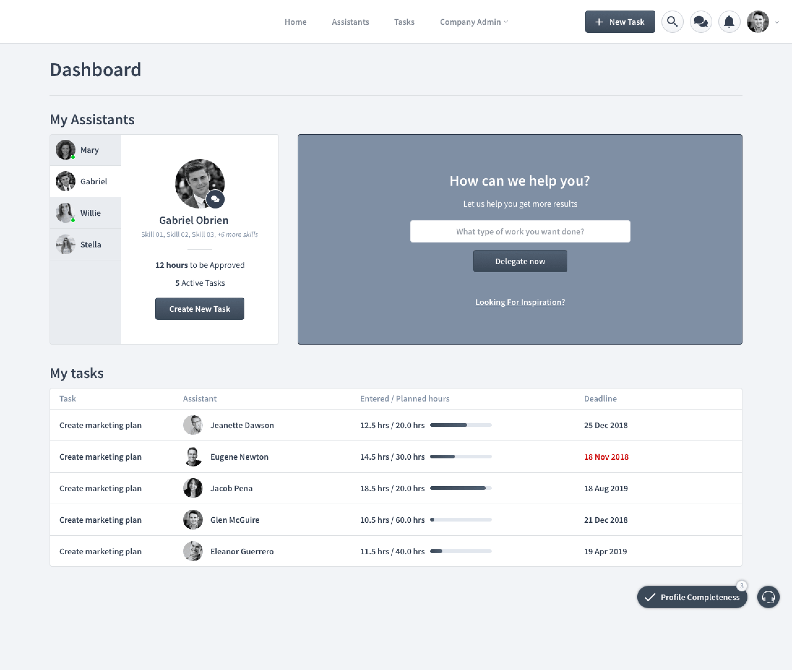 Dashboard wireframe