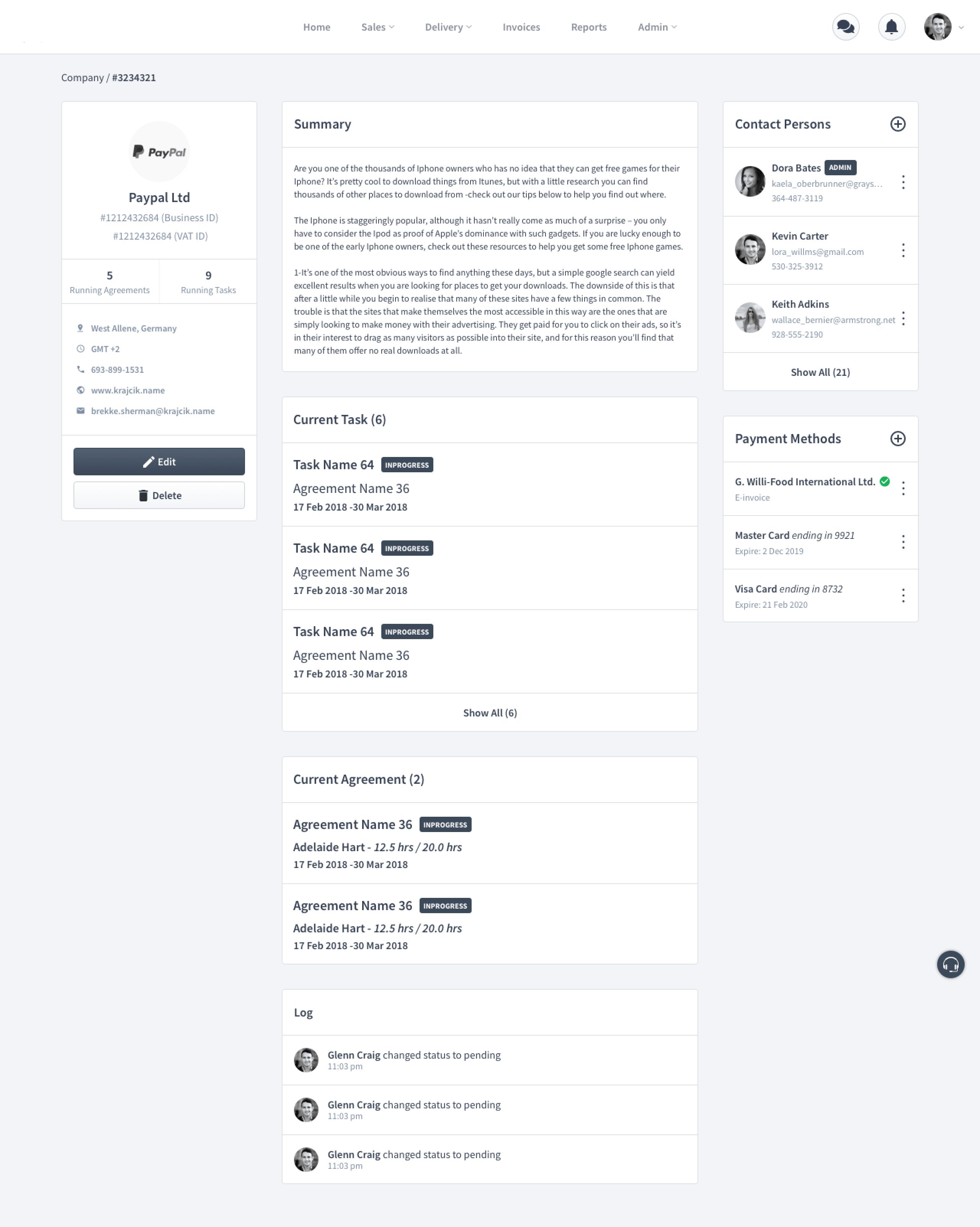 Company detail wireframe