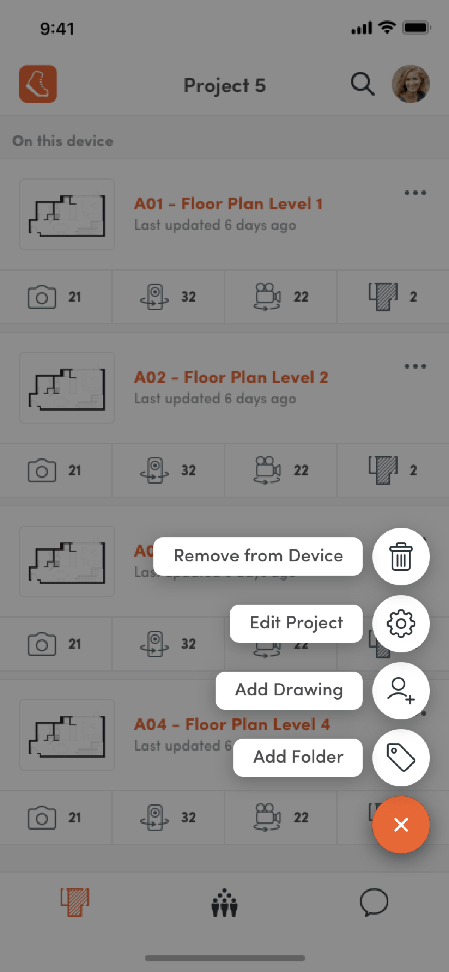 Quick actions menu